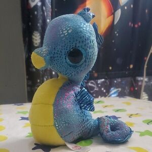 Ty Blue And Yellow Seahorse Beanie Baby Plush "Neptune" 6.5"